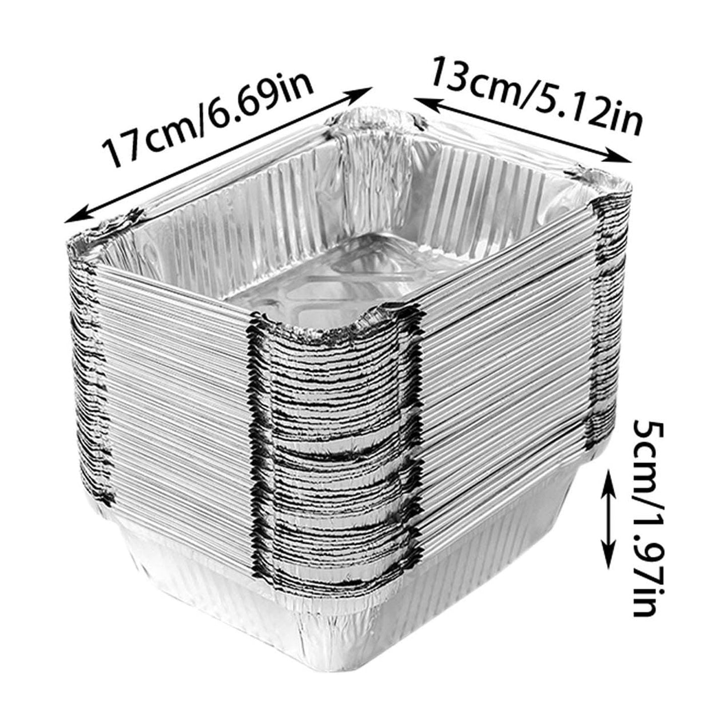 50 Pcs Disposable Aluminum Baking Pans,Rectangular Foil Trays for Grilling and Baking,Oven-Safe and Eco-Friendly,Perfect for Brownies,Lasagna,or Outdoor BBQ,No Cleanup Needed. Silver