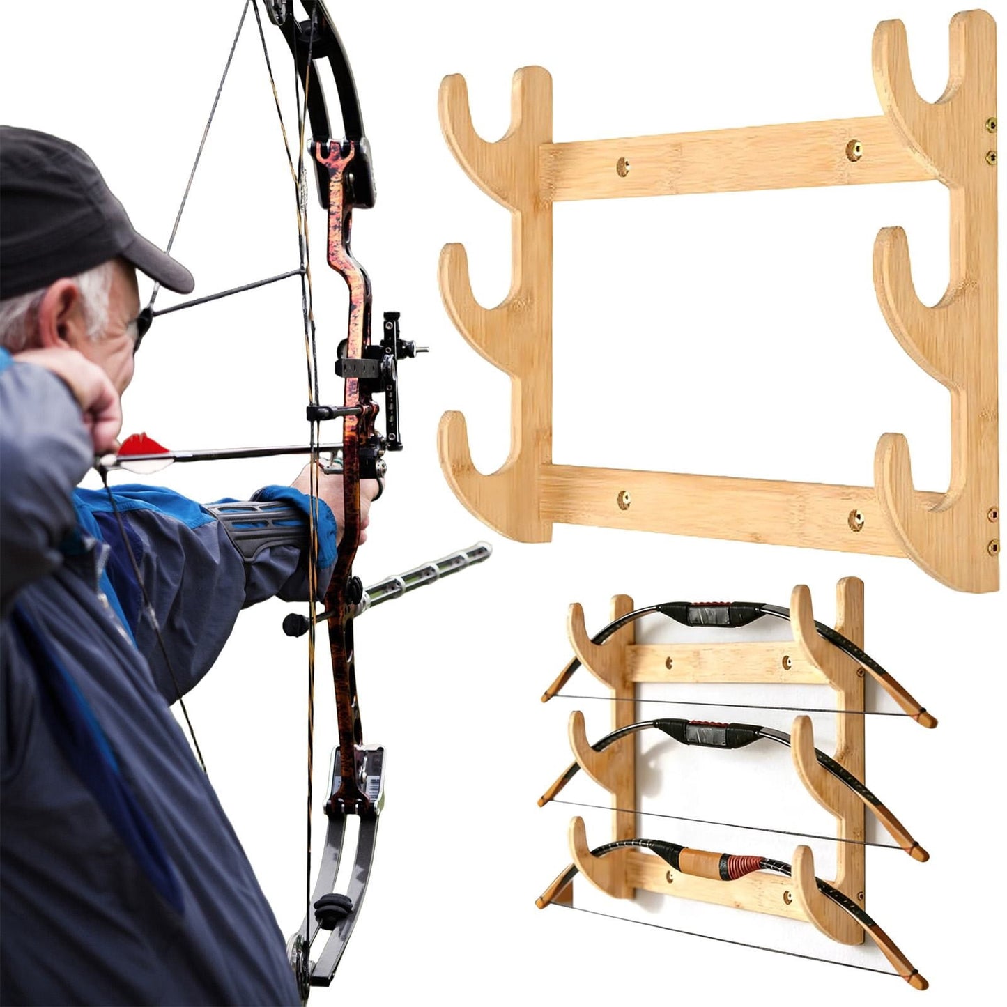 Bow Rack, Wall Mount Sword Holder, Wooden Wall Mount Bow Hanger Heavy Duty Archery Bows Wall Holder for Compound & Recurve Bows, Only Rack, 1 Pcs, 15.35x11.81x1.57 15.35" x 11.81" x 1.57" Beige
