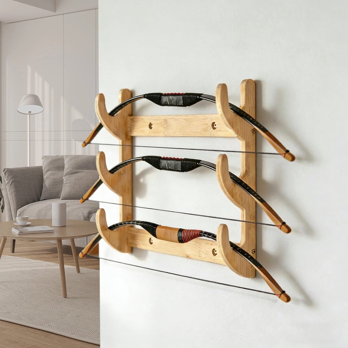 Bow Rack, Wall Mount Sword Holder, Wooden Wall Mount Bow Hanger Heavy Duty Archery Bows Wall Holder for Compound & Recurve Bows, Only Rack, 1 Pcs, 15.35x11.81x1.57 15.35" x 11.81" x 1.57" Beige