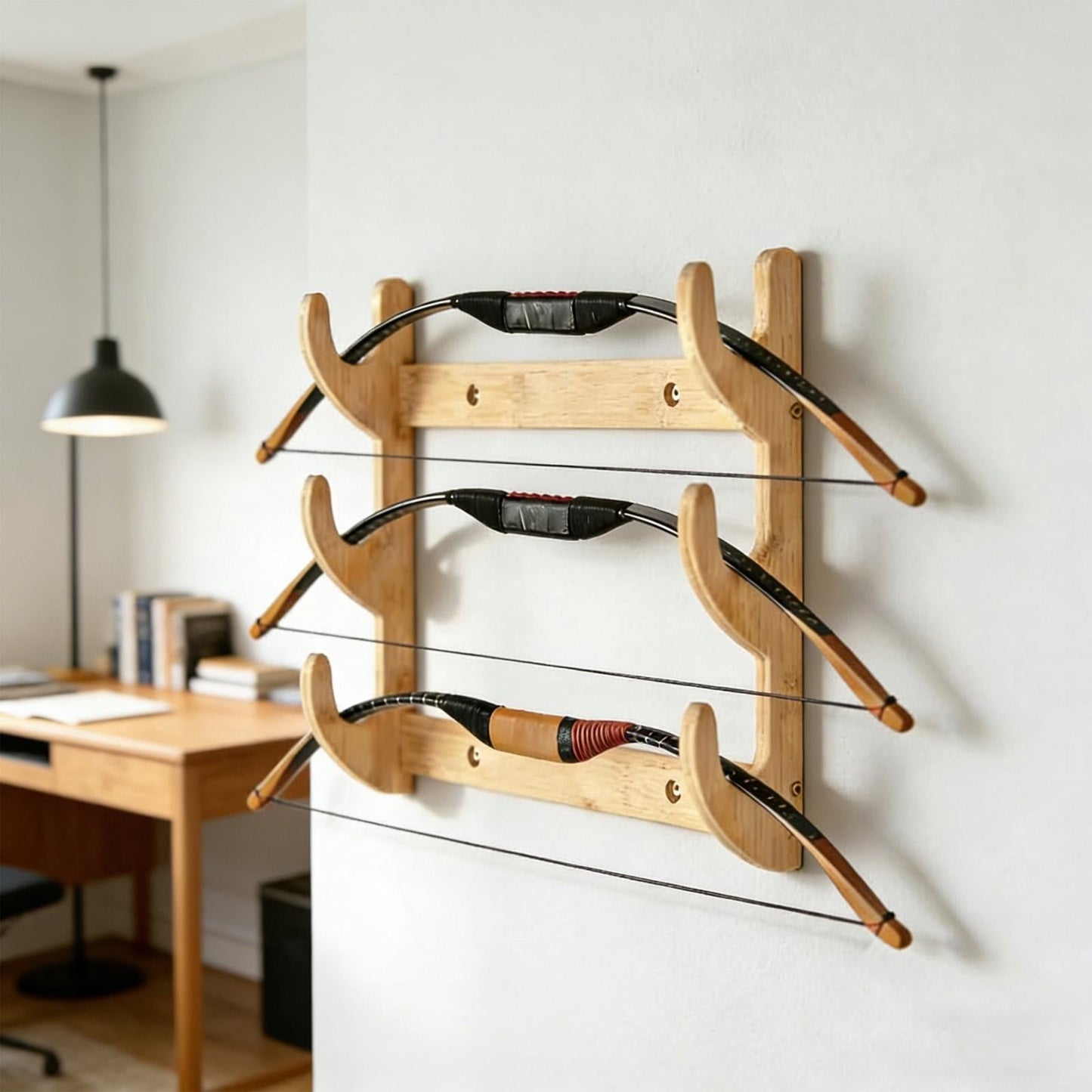 Bow Rack, Wall Mount Sword Holder, Wooden Wall Mount Bow Hanger Heavy Duty Archery Bows Wall Holder for Compound & Recurve Bows, Only Rack, 1 Pcs, 15.35x11.81x1.57 15.35" x 11.81" x 1.57" Beige