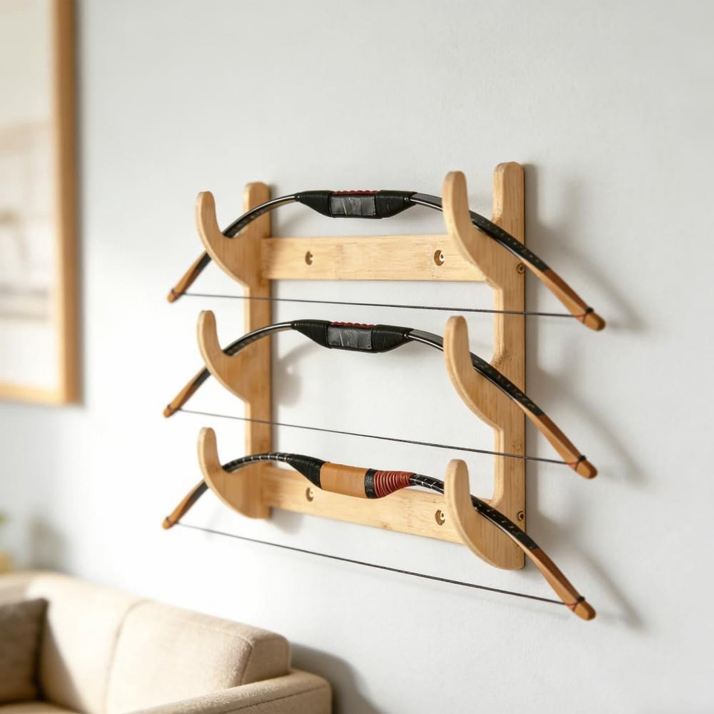 Bow Rack, Wall Mount Sword Holder, Wooden Wall Mount Bow Hanger Heavy Duty Archery Bows Wall Holder for Compound & Recurve Bows, Only Rack, 1 Pcs, 15.35x11.81x1.57 15.35" x 11.81" x 1.57" Beige