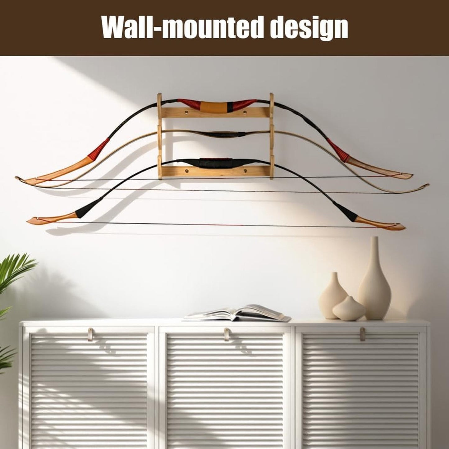 Bow Rack, Wall Mount Sword Holder, Wooden Wall Mount Bow Hanger Heavy Duty Archery Bows Wall Holder for Compound & Recurve Bows, Only Rack, 1 Pcs, 15.35x11.81x1.57 15.35" x 11.81" x 1.57" Beige
