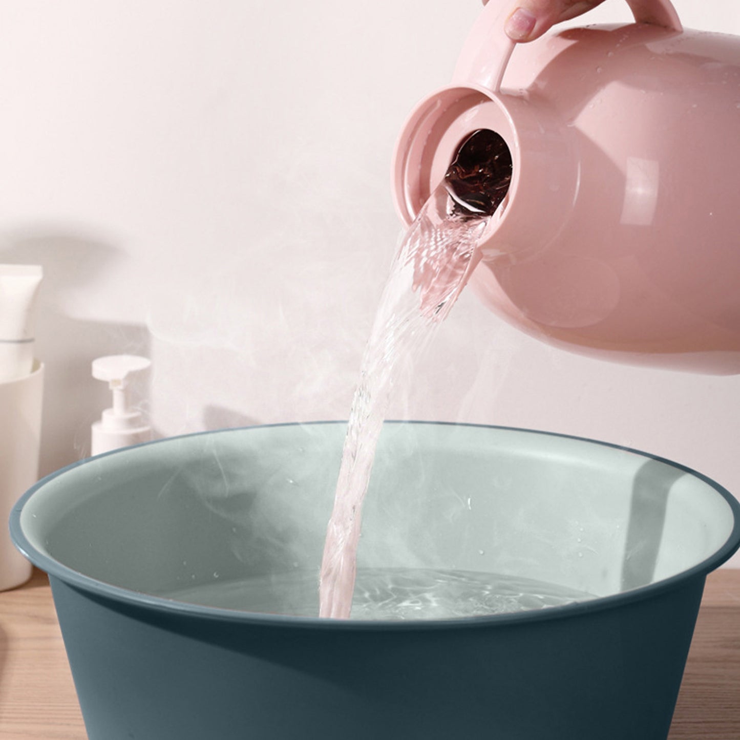 Wide Foot Wash Basin with Two-Color Design, Durable High-Temperature Plastic Washbasin for Laundry and Bathing, 13-Inch Round Shape with Large Capacity, Stable Flat Bottom for Home and Hotel Use C