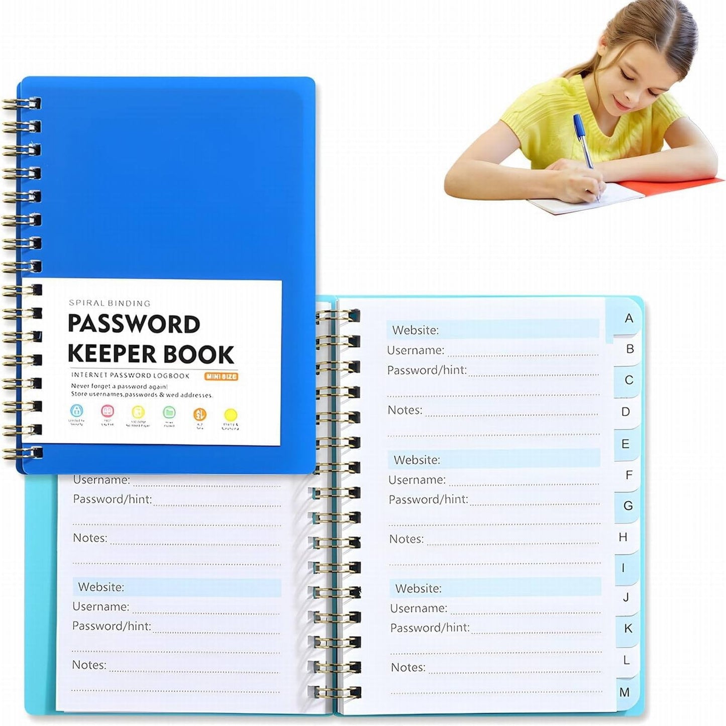 Spiral Password Book with Alphabetical Tabs,Plastic Password Book,Password Book Password Book with Personal Alphabet Label Internet Address and Password Headquarters Password Log, 4.25"x5.7"(Grey) BU2