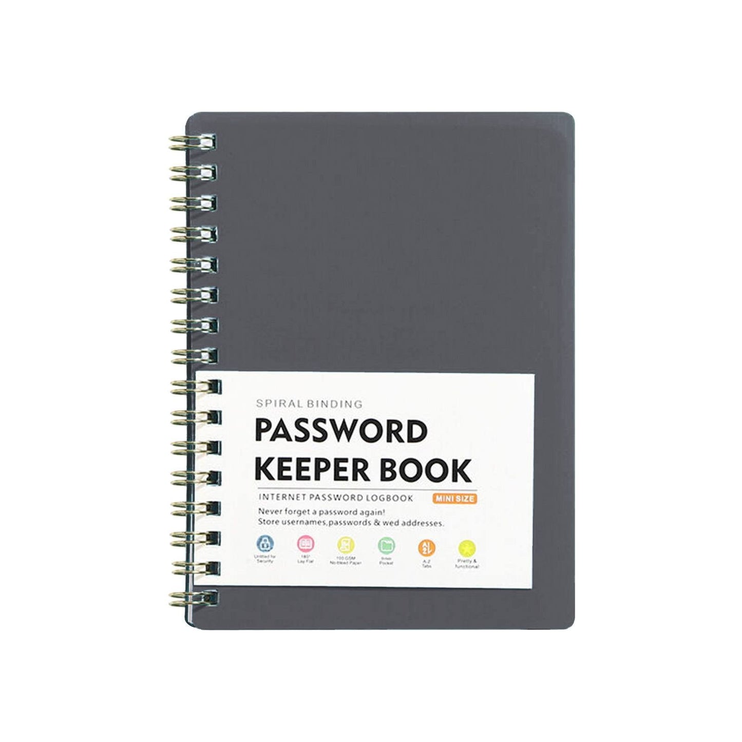 Spiral Password Book with Alphabetical Tabs,Plastic Password Book,Password Book Password Book with Personal Alphabet Label Internet Address and Password Headquarters Password Log, 4.25"x5.7"(Grey) Grey