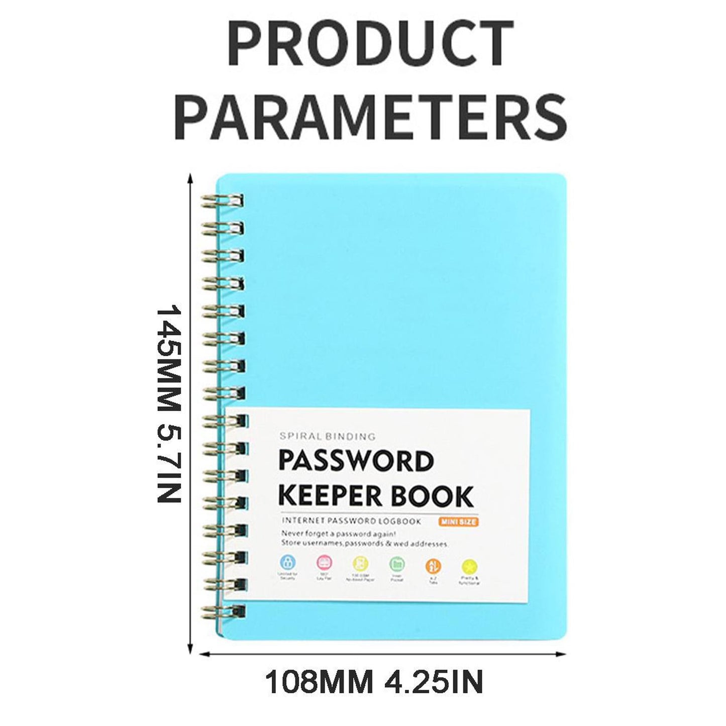 Spiral Password Book with Alphabetical Tabs,Plastic Password Book,Password Book Password Book with Personal Alphabet Label Internet Address and Password Headquarters Password Log, 4.25"x5.7"(Grey) Grey