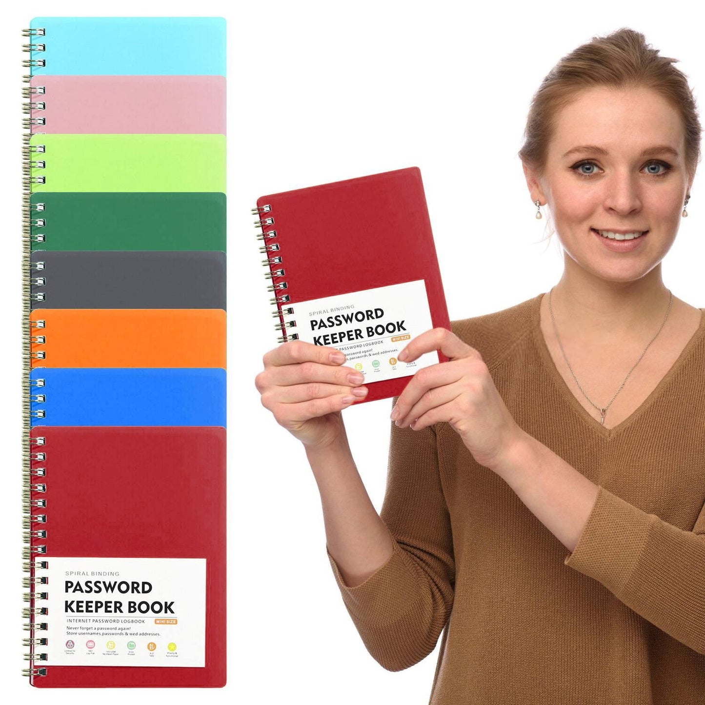 Spiral Password Book with Alphabetical Tabs,Plastic Password Book,Password Book Password Book with Personal Alphabet Label Internet Address and Password Headquarters Password Log, 4.25"x5.7"(Grey) Grey