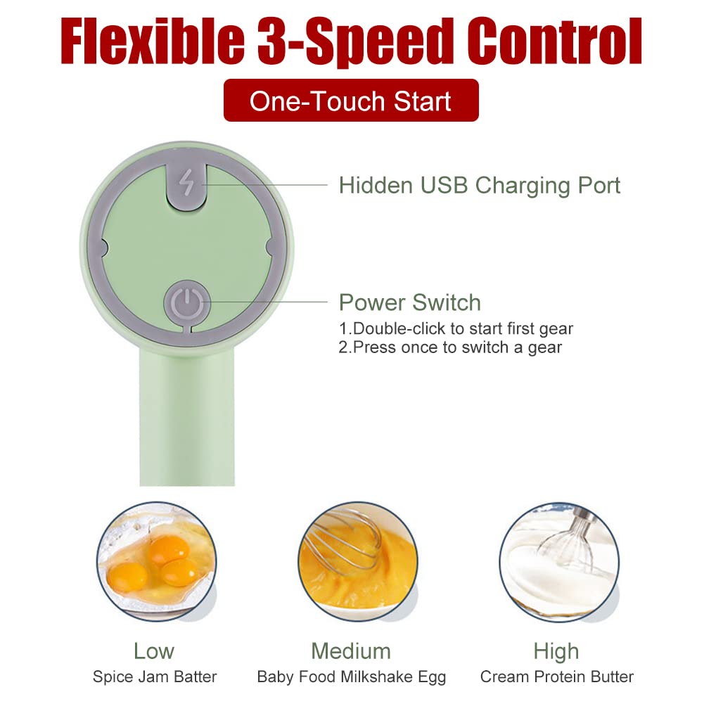 Blender Whisk - 2 in 1 Cordless Electric Blender, Portable Multifunctional Food Processor, Can Be Used to Mix Eggs, Whip Cream, Chop Garlic, Etc