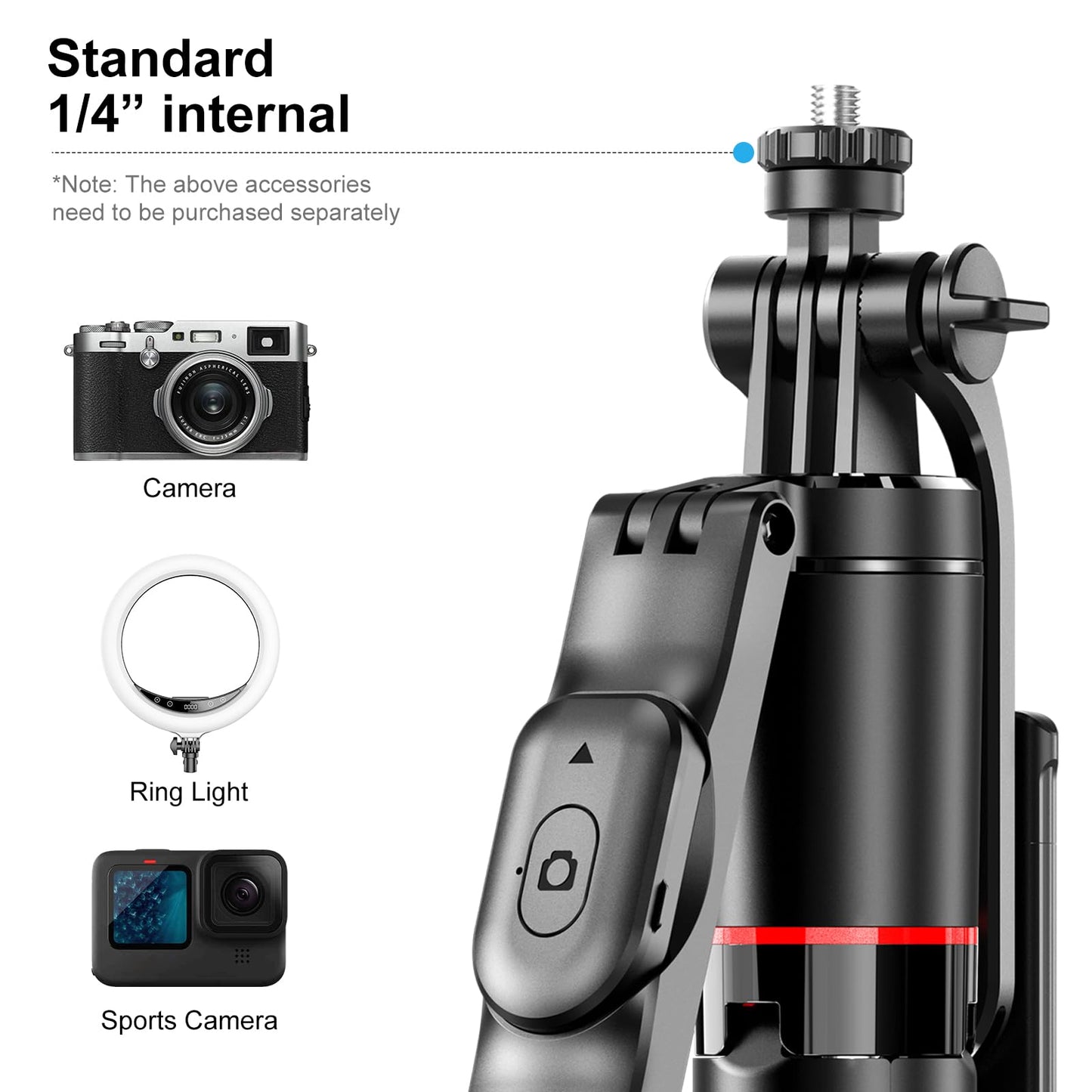 Selfie Stick - Tripod - Phone Tripod - Bluetooth - With Remote Control - Extendable - Wireless - 3 in 1 - Smartphone Holder - Vlogging - Black - 1 piece