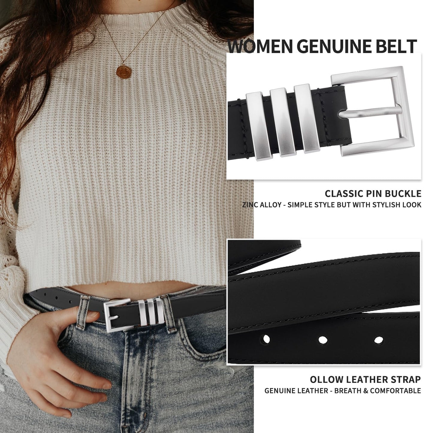 Waist Belt Women - Belts Women - Hip Belt - Jeans Belt - Belt with Buckle - Black Women's Belt - Accessories Women - Waistband - Faux Leather Belt - Casual Belt - Decorative Belt - Work Belt - Value Pack - Black - 2 Pieces