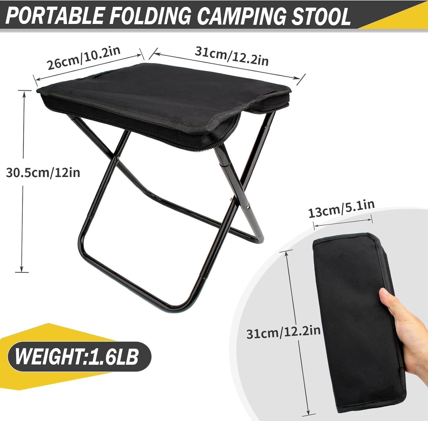 Camping Chair - Folding Chair - Fishing Chair - Camping Stool - Foldable Chair - Festival Chair - Folding Stool - Beach Chair - Hiking Stool - Outdoor - Picnic - Travel Chair - Lightweight - Portable - Foldable - With Storage Bag - Black - 1 Piece
