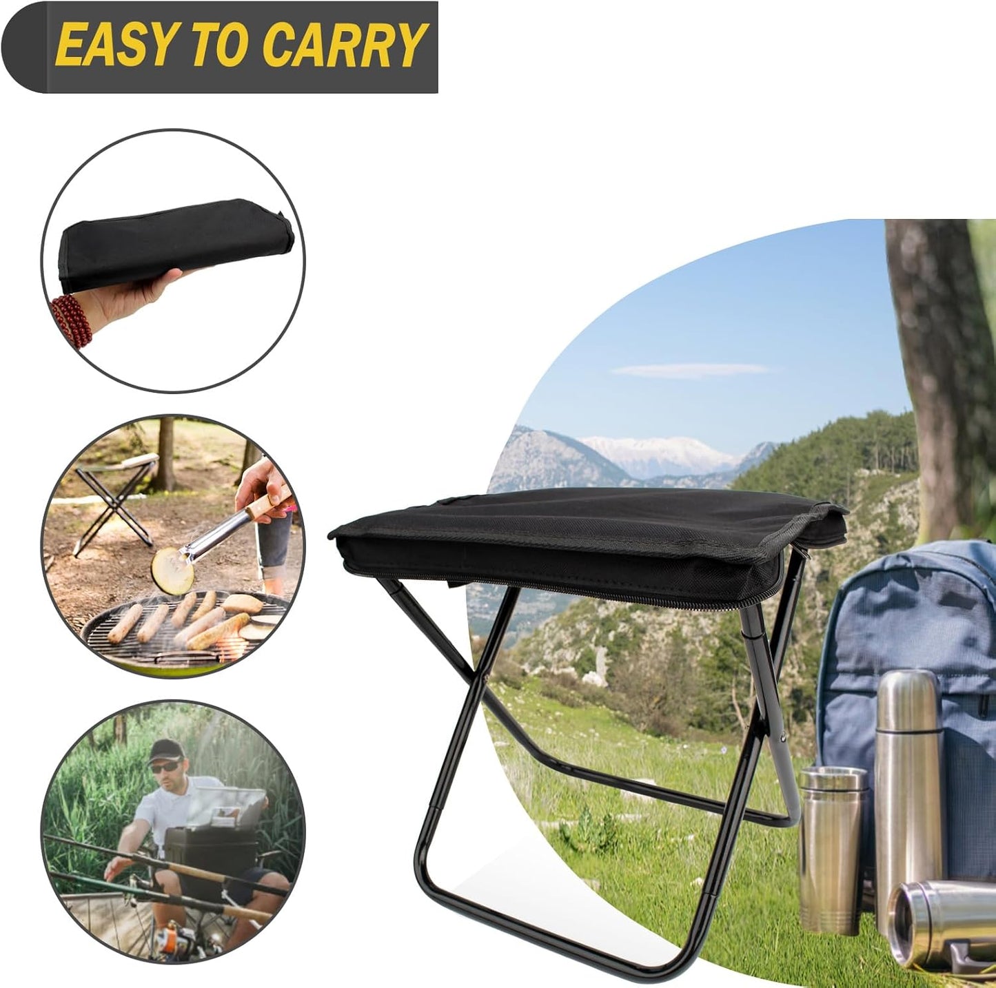 Camping Chair - Folding Chair - Fishing Chair - Camping Stool - Foldable Chair - Festival Chair - Folding Stool - Beach Chair - Hiking Stool - Outdoor - Picnic - Travel Chair - Lightweight - Portable - Foldable - With Storage Bag - Black - 1 Piece