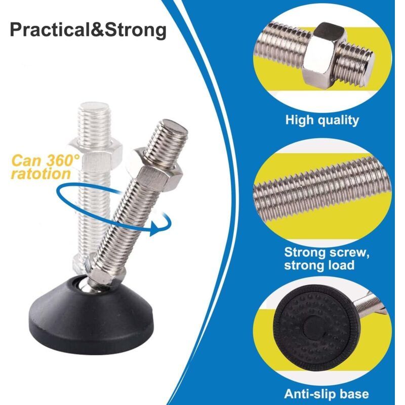 8 Pack Adjustable Leveling Feet M10 x 100 Load Capacity 500 kg Furniture Feet, Diameter 40 mm