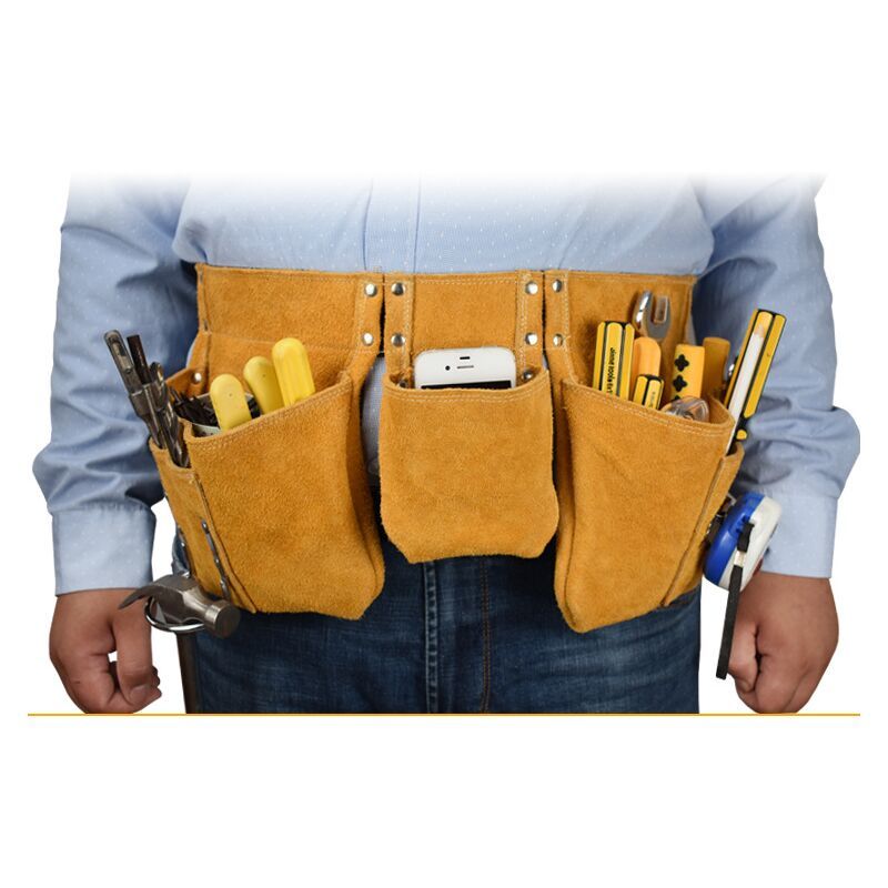 Leather Tool Belt with Pockets Adjustable Nylon Belt, 52 x 22 cm