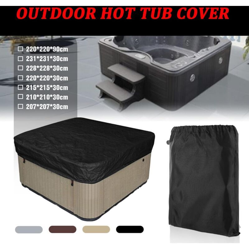 Spa Cover Square Hot Tub Cover Waterproof 190T Polyester Black, 207 x 207 x 30 cm