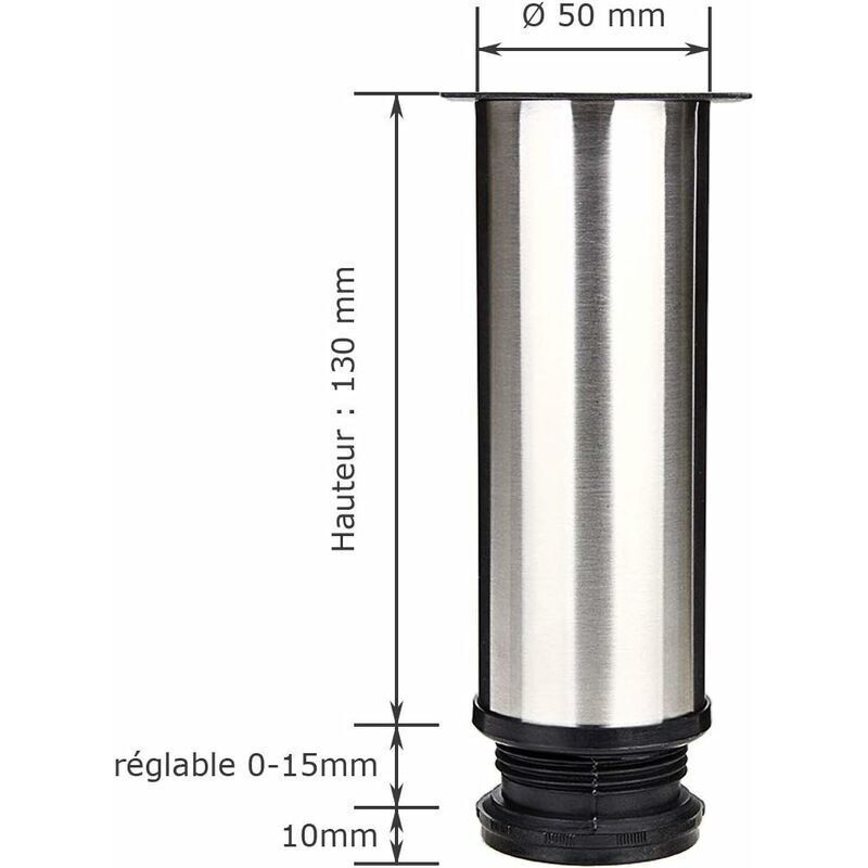 4 Pack Adjustable Furniture Legs Stainless Steel Round Sofa Table Legs, Diameter 50 mm Height 150 mm