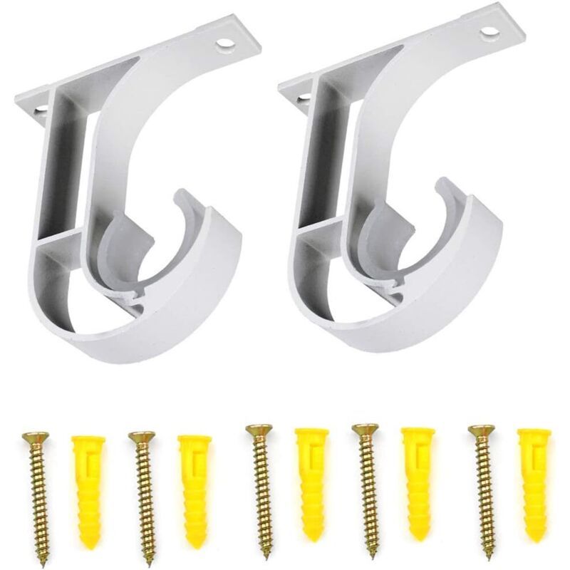 2 Pcs Curtain Rod Brackets Zinc Alloy Wall Ceiling Mount White