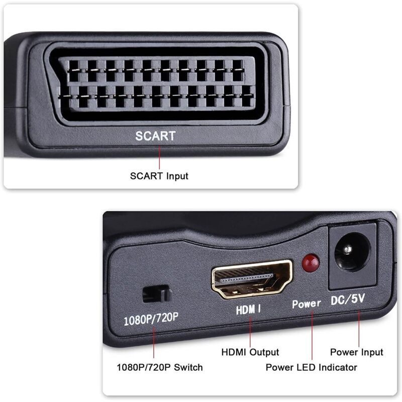 Scart to HDMI Adapter 1080P Converter Compatible with NTSC PAL Sky HD Blu Ray PS3 TV VCR VHS
