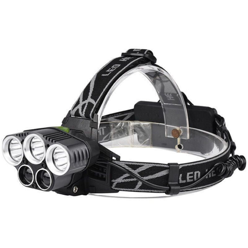 Rechargeable Headlamp 5 LED USB Head Torch 6 Modes Black
