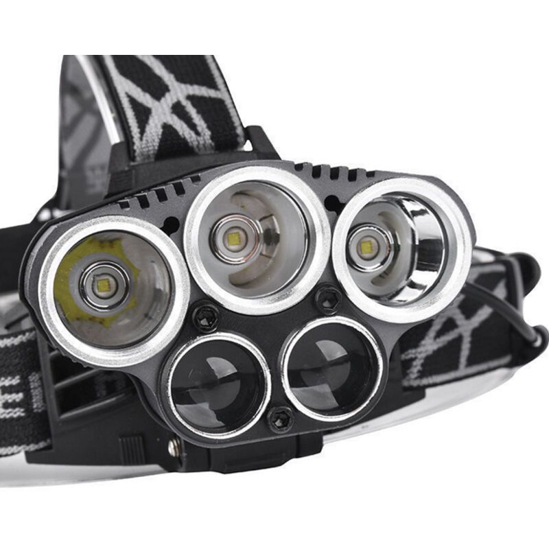 Rechargeable Headlamp 5 LED USB Head Torch 6 Modes Black