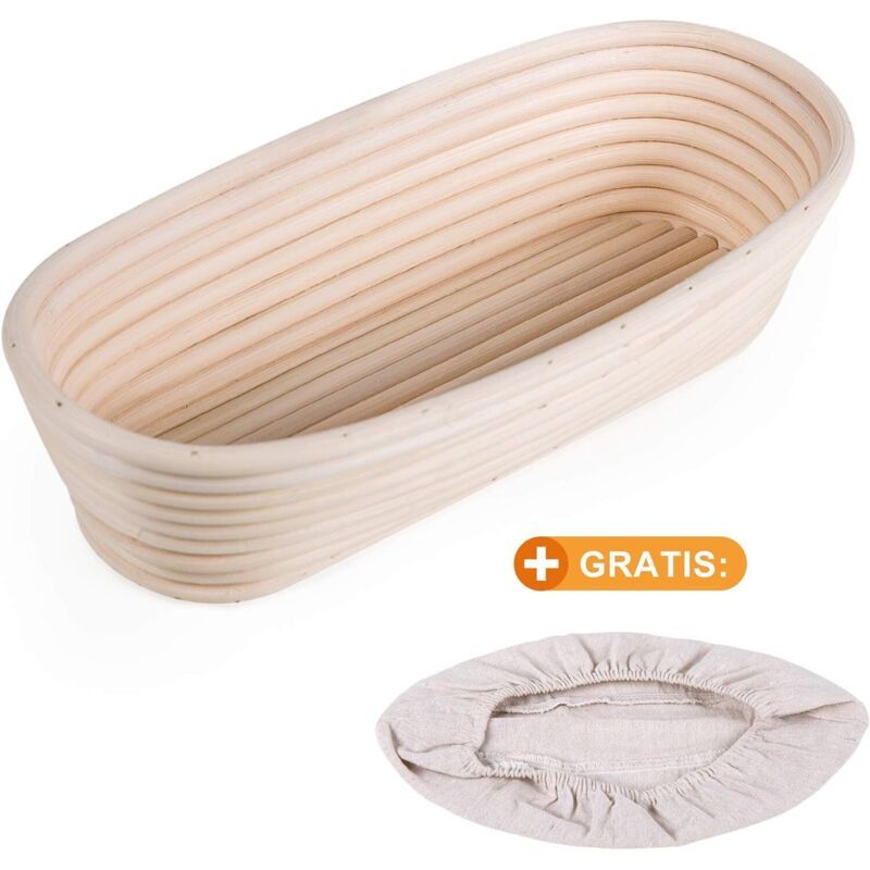 Oval Banneton Bread Proofing Basket with Wool Lining, 30 x 14 x 7 cm