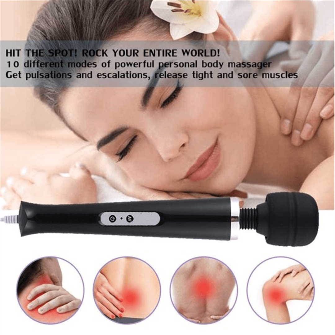Tutuviw 10 Speeds Wired Powerful Handheld Electric Back Massager with Strong Vibrations, Personal Therapy Massager for Muscle Aches, Sports Recovery, Body Pain (Black) Black