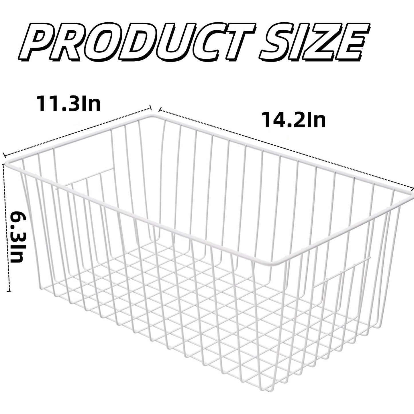 2Pcs Wire Storage Baskets,Metal Storage Basket for Organizing,White Wire Storage Freezer Baskets for Closet,Bedroom,Bathroom,Office