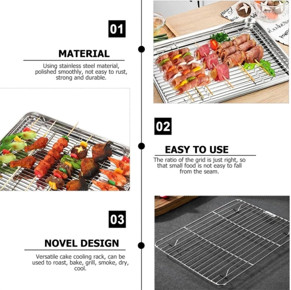 1Pack Kitchen Baking Rack,QZS Small Cooking Rack,Nonstick Wire Grill Net,Stainless Steel Roasting Grid Frame,Oven & Dishwasher Safe,for Picnic Camping Dinning and Outdoors 8"x 6 11"×9"×0.6"