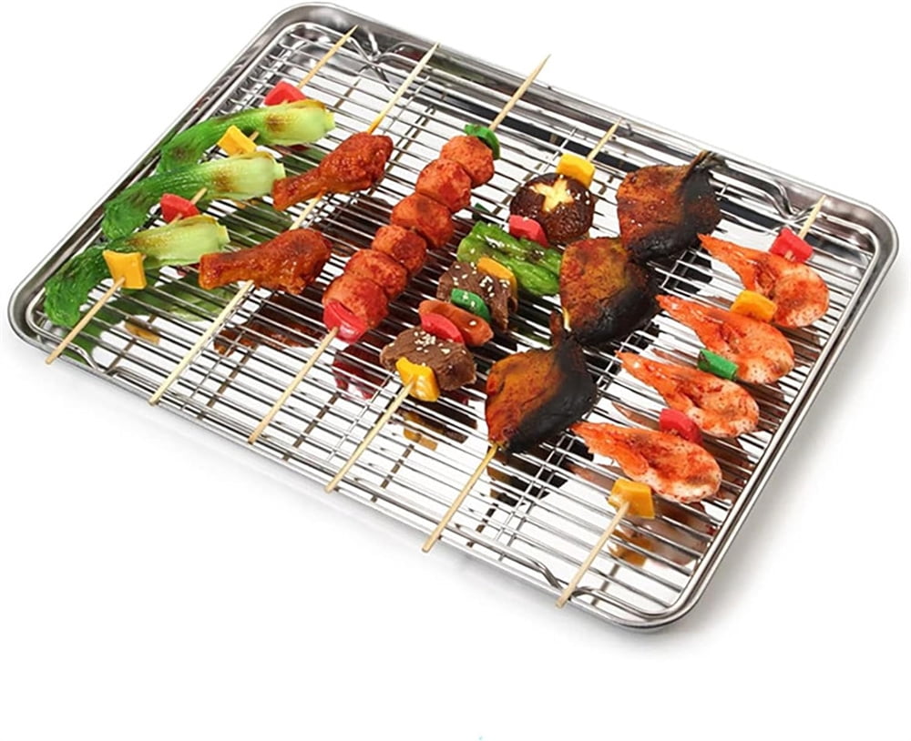 1Pack Kitchen Baking Rack,QZS Small Cooking Rack,Nonstick Wire Grill Net,Stainless Steel Roasting Grid Frame,Oven & Dishwasher Safe,for Picnic Camping Dinning and Outdoors 8"x 6 11"×9"×0.6"
