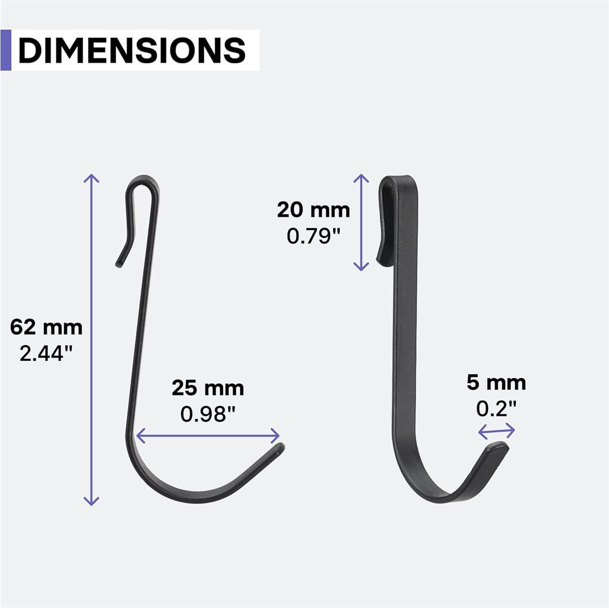 Tutuviw 20 Pcs 2.4in Long J-Hook for Wire Shelving, Wire Rack Hook, Stainless Steel Hanger Clip-on Hooks, Hanging Sink Grid Hook, Heavy Duty Utility Hooks for Kitchen Bedroom Office, Silver Black