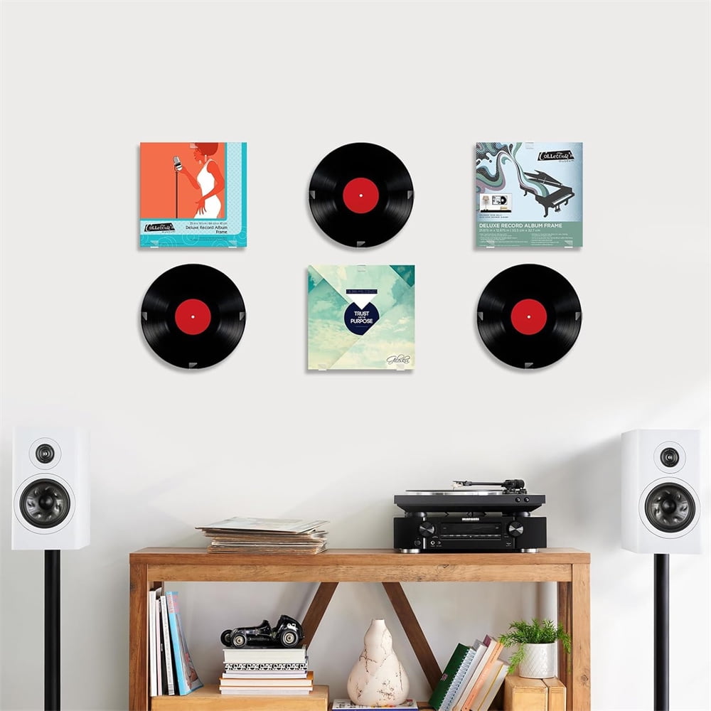 No Drill Vinyl Record Wall Mount Display Shelf,Clear Acrylic Vinyl Holder,Wall Mount Album Storage Shelves,Self Adhesive Wall Hangers Holder,for Home Office Living Room Decor 18 Pcs