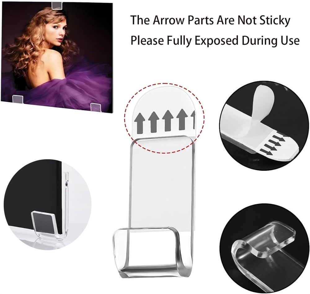 No Drill Vinyl Record Wall Mount Display Shelf,Clear Acrylic Vinyl Holder,Wall Mount Album Storage Shelves,Self Adhesive Wall Hangers Holder,for Home Office Living Room Decor 18 Pcs