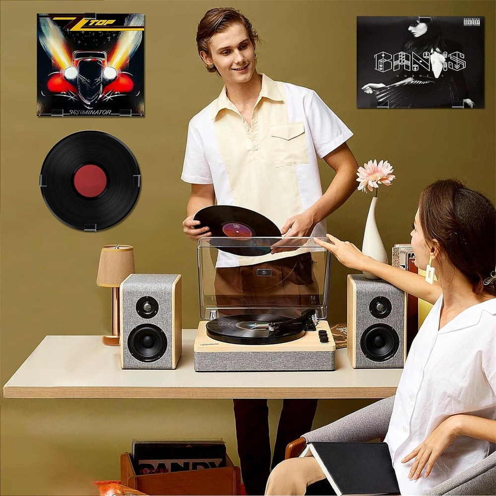 No Drill Vinyl Record Wall Mount Display Shelf,Clear Acrylic Vinyl Holder,Wall Mount Album Storage Shelves,Self Adhesive Wall Hangers Holder,for Home Office Living Room Decor 18 Pcs