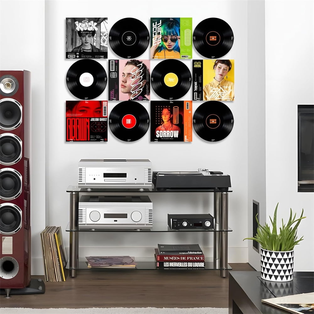 No Drill Vinyl Record Wall Mount Display Shelf,Clear Acrylic Vinyl Holder,Wall Mount Album Storage Shelves,Self Adhesive Wall Hangers Holder,for Home Office Living Room Decor 18 Pcs