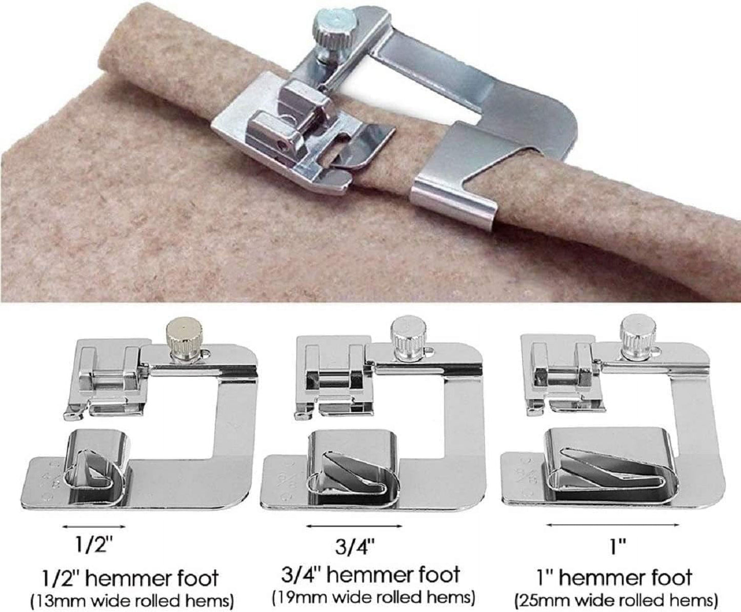 6 Sizes Rolled Hem Presser Foot, Wide Rolled Hem Foot Set & Narrow Hemmer Foot Set for All Low Shank Snap-On Singer, Brother, Babylock, Euro-Pro, Janome, Kenmore, White, Elna S