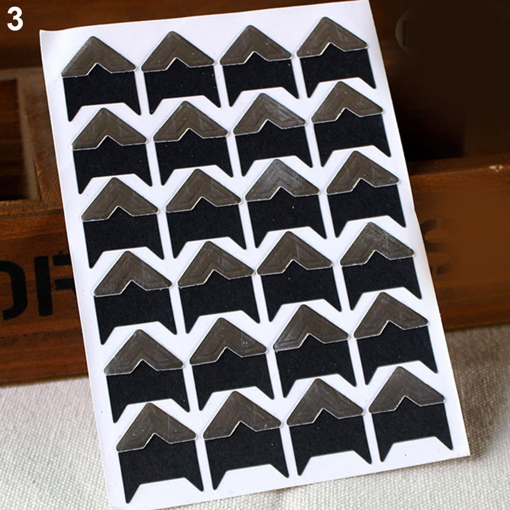 opvise 120Pcs Self-Adhesive Photo Frame Corner Sticker Craft Scrapbook Album Decor Silver Black