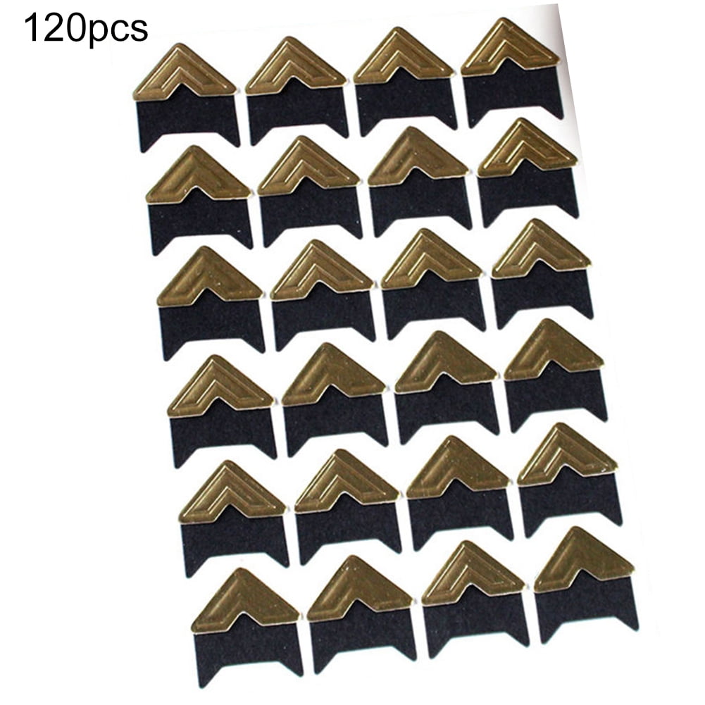 opvise 120Pcs Self-Adhesive Photo Frame Corner Sticker Craft Scrapbook Album Decor Silver Black