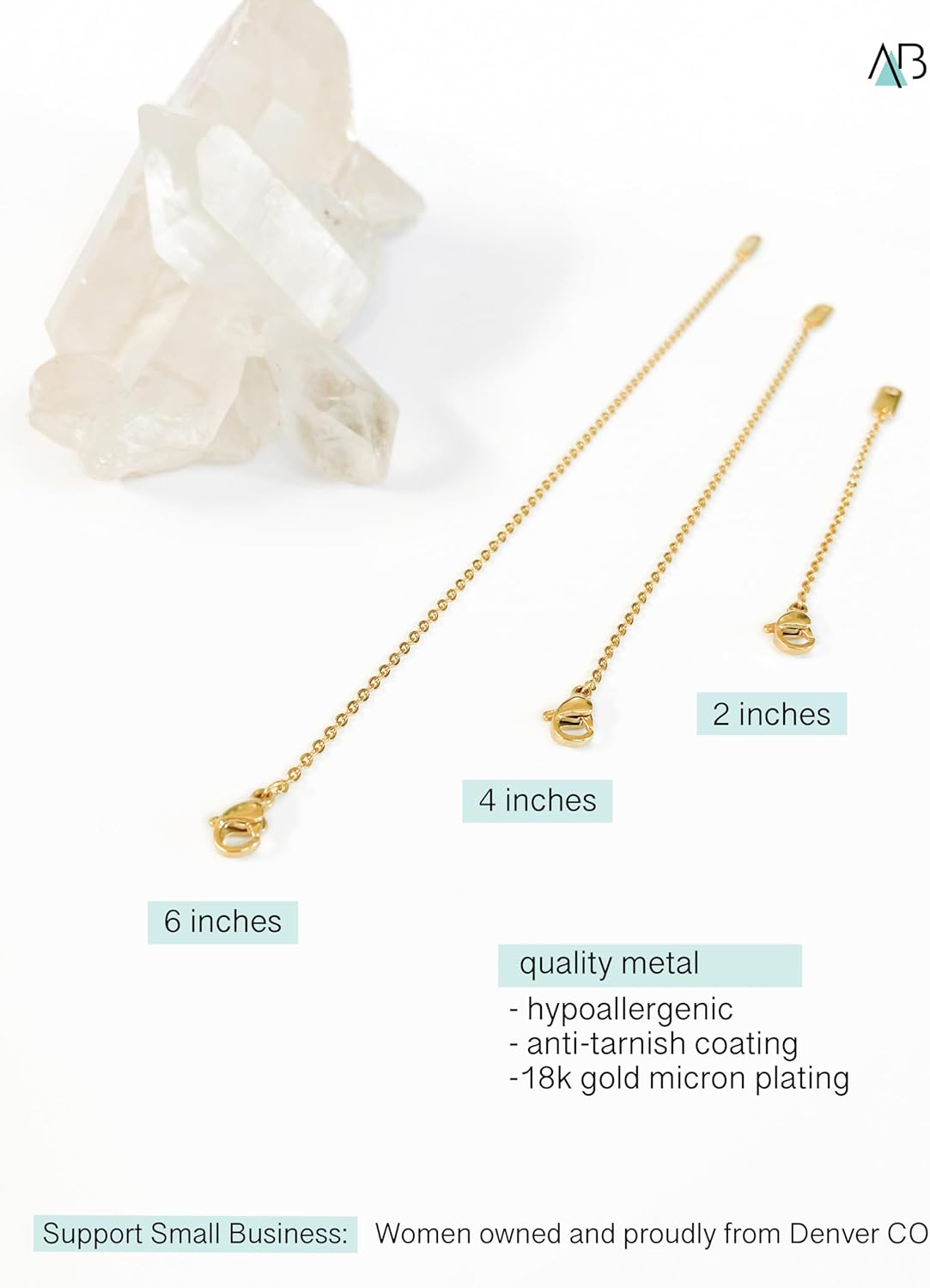 18k Gold Plated Necklace Extenders Delicate Necklace Extender Chain Set for Women 3 Piece Set, Extensions 2", 4", 6" Inches Hypoallergenic in Gold, Rose Gold, or Silver