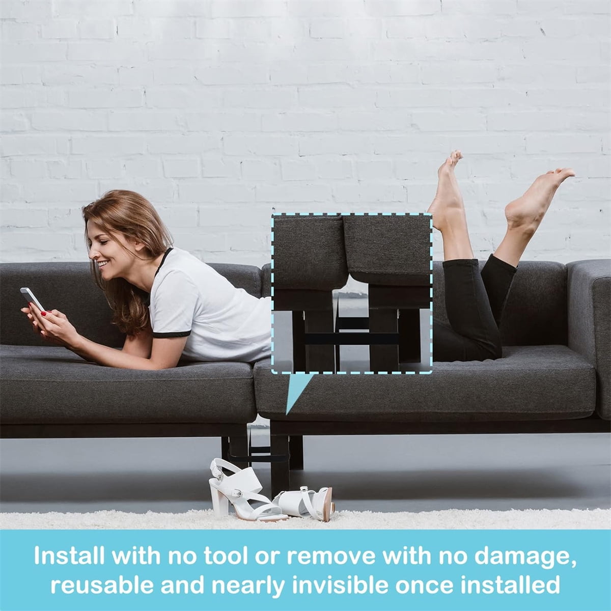 Sectional Couch Connector Tutuviw 16 Pcs Sofa Couch Leg Strap,Heavy Duty Rubber Cinch Strap Keep Prevent Sofa Sliding,Reusable Loop Cinch Quick Install Tool for Fixing Sectional Together