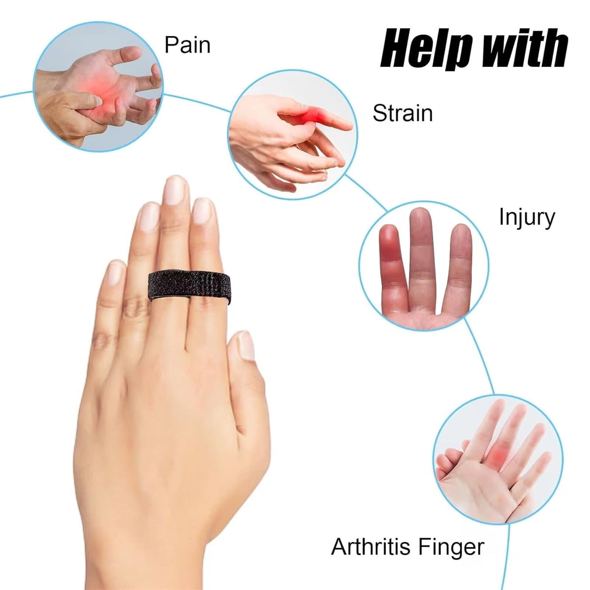 Hook and Loop Finger Wrap,Tutuviw 10 Pcs Washable and Reusable Buddy Straps for Fingers,Buddy Tape Finger Straps,Toe Separator for Bunion,Finger Brace for Injured/Jammed/Trigger Finger Support(Black) Black