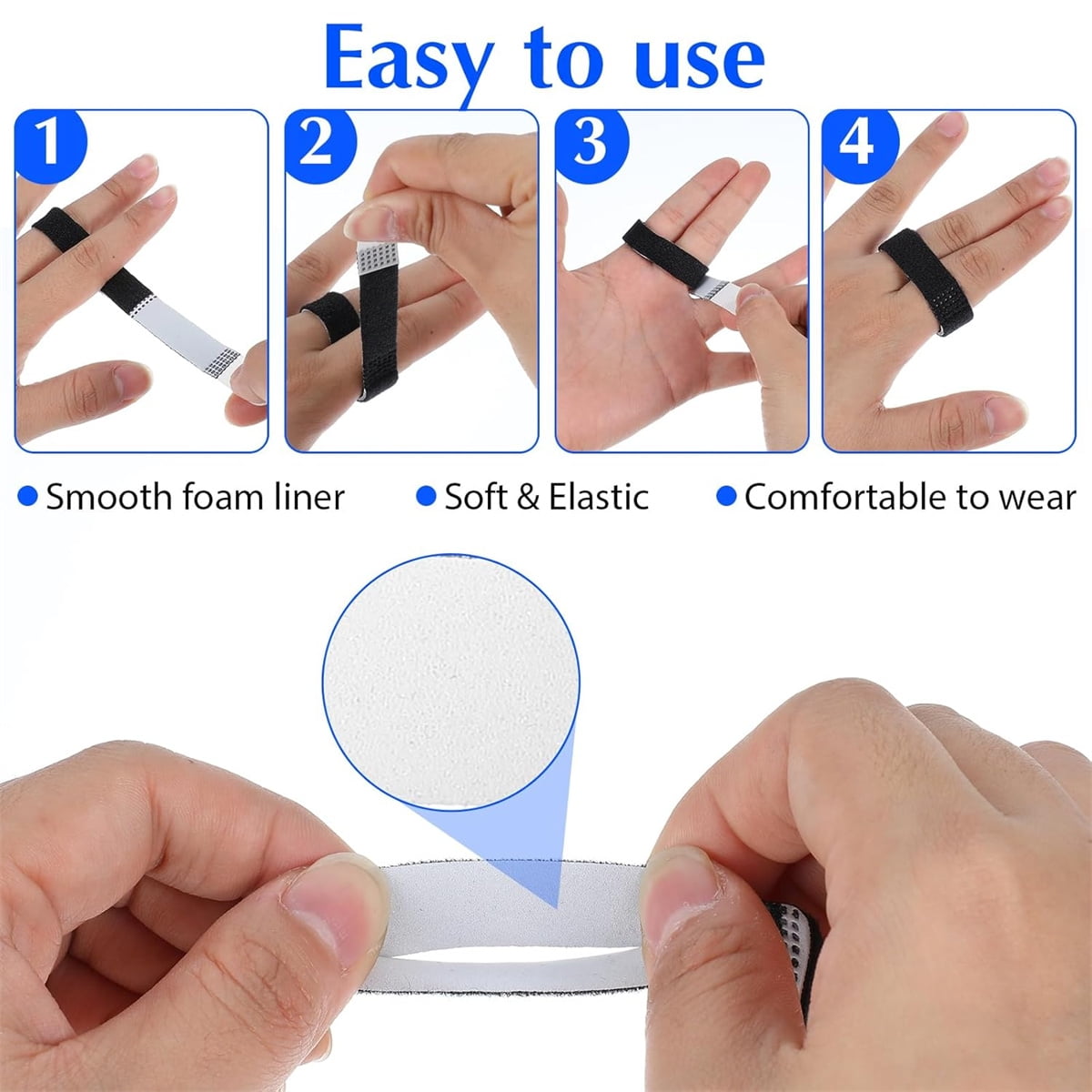 Hook and Loop Finger Wrap,Tutuviw 10 Pcs Washable and Reusable Buddy Straps for Fingers,Buddy Tape Finger Straps,Toe Separator for Bunion,Finger Brace for Injured/Jammed/Trigger Finger Support(Black) Black
