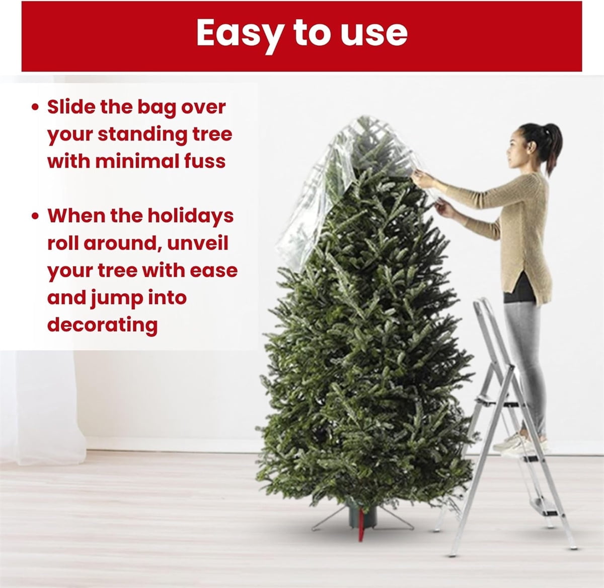 Tutuviw Christmas Tree Storage Bag,Clear Waterproof Xmas Trees Upright Cover Extra Large Plastic Bags Container to Cover Xmas Trees up to 9-Ft Tall, Disposable, Bio-Friendly(Clear Bag)