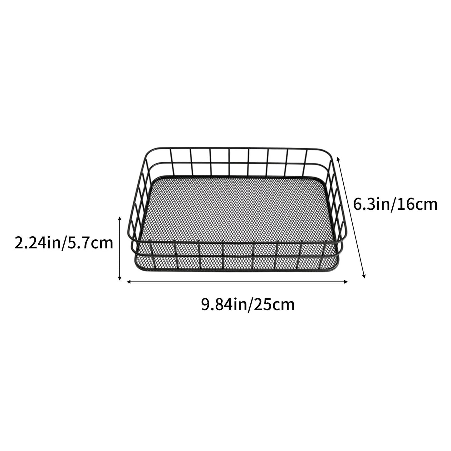 Desktop Metal Storage Basket, Grids Storage Tray Small Wires Baskets Fruit Basket Metal Organizer Tray for Home Decoration, Closets, Fridge, Kitchen Black