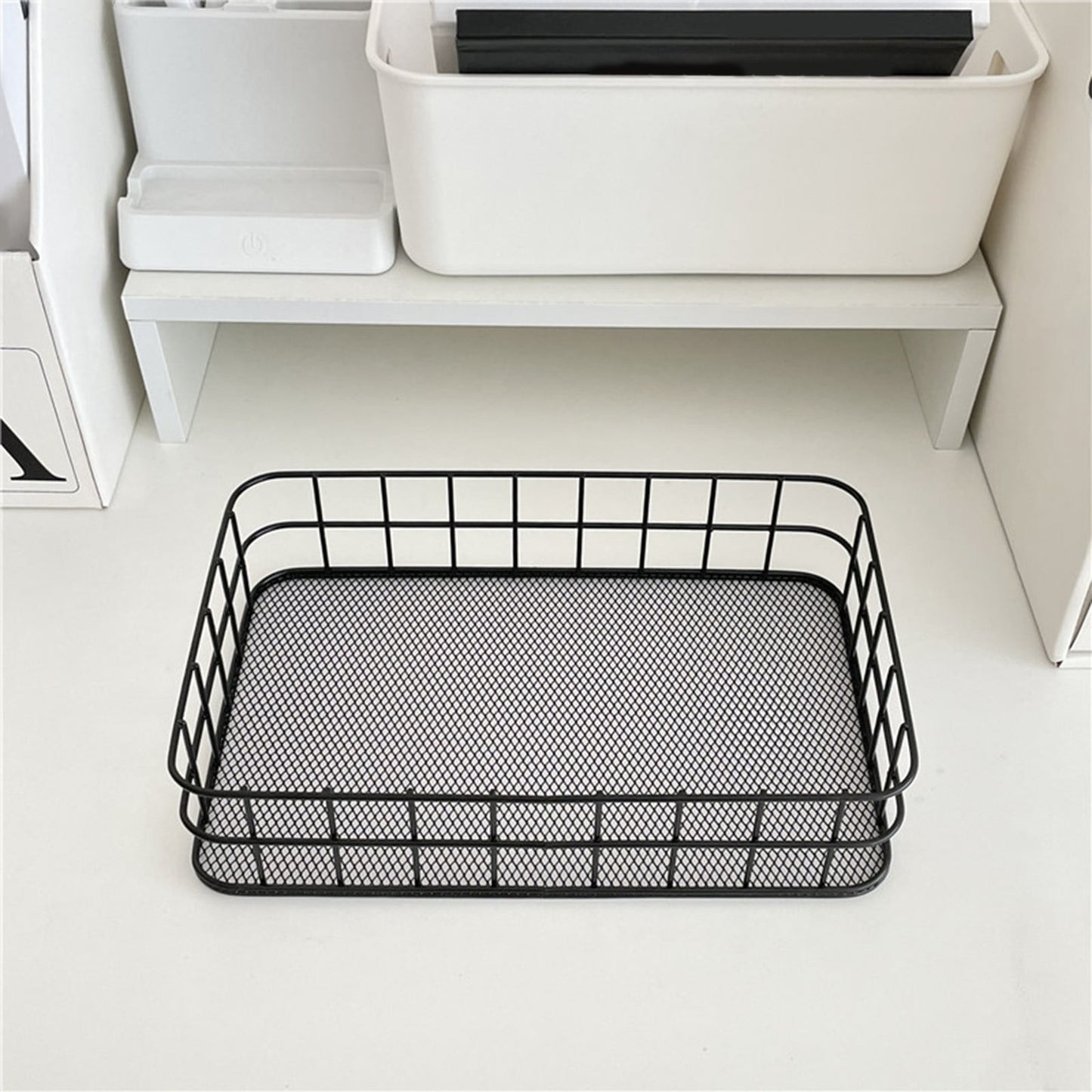 Desktop Metal Storage Basket, Grids Storage Tray Small Wires Baskets Fruit Basket Metal Organizer Tray for Home Decoration, Closets, Fridge, Kitchen Black
