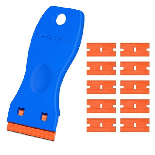 1 Pcs Plastic Razor Blade Scraper, Scraper Tool with Plastic Razor Blades, Plastic Blades Kit, for Removing Labels Adhesive Decals Sticker from Windows Glass Blue