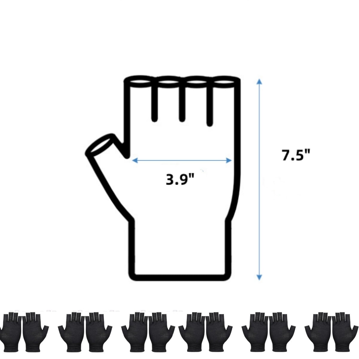 12 Pairs Cotton Gloves,Reusable Half Finger Touchscreen Gloves,7.5x3.9In Summer Sun UV Protection Gloves for Men and Women Black