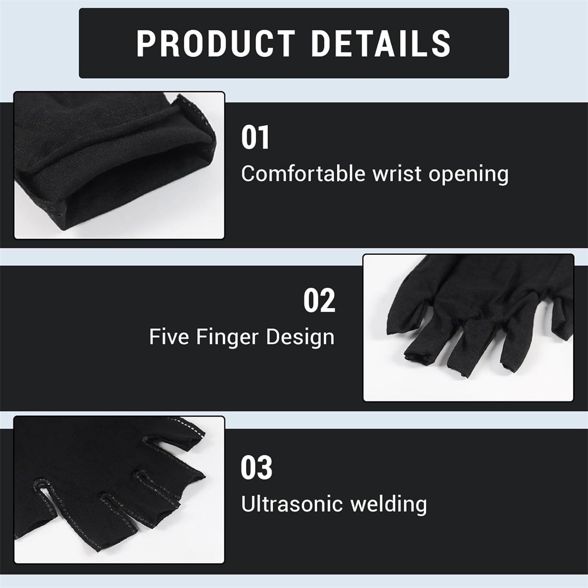 12 Pairs Cotton Gloves,Reusable Half Finger Touchscreen Gloves,7.5x3.9In Summer Sun UV Protection Gloves for Men and Women Black