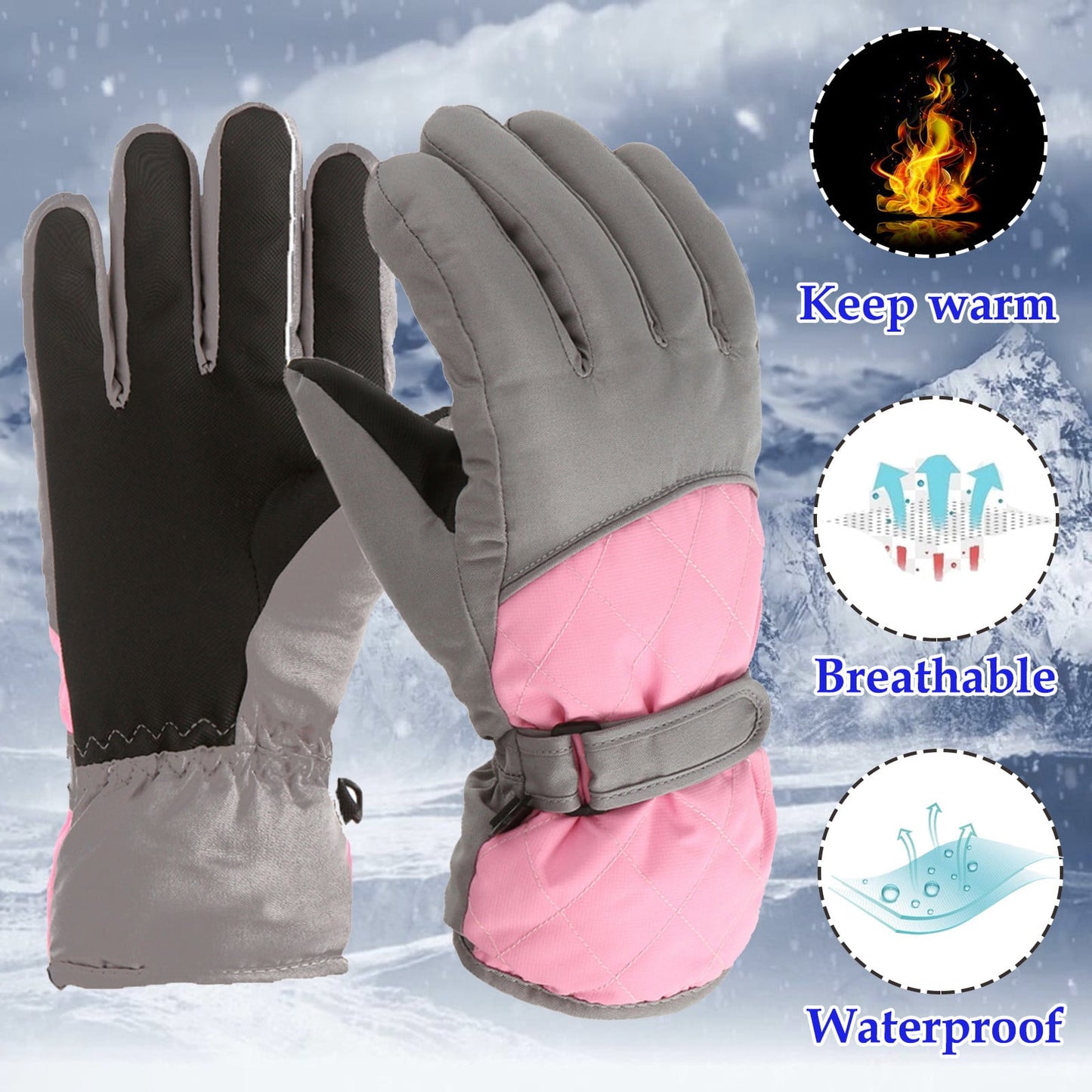 GXWEA 2T Gloves Kids Waterproof Gloves Kids Gloves Winter Gloves Thick Gloves Stretchy Warm Gloves Boys Girls 6-11 Year 10-16 Year AHA2 kids snow gloves Pink