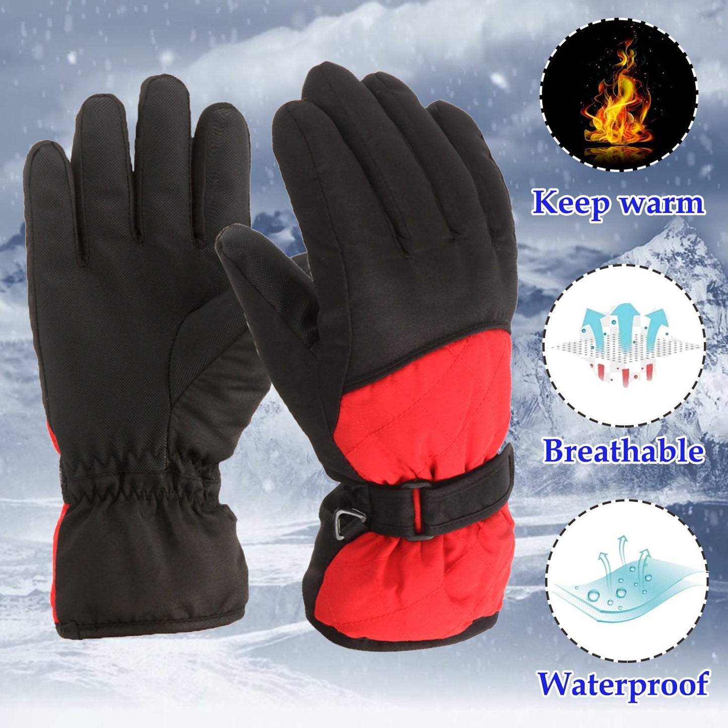 GXWEA 2T Gloves Kids Waterproof Gloves Kids Gloves Winter Gloves Thick Gloves Stretchy Warm Gloves Boys Girls 6-11 Year 10-16 Year AHA2 kids snow gloves Red