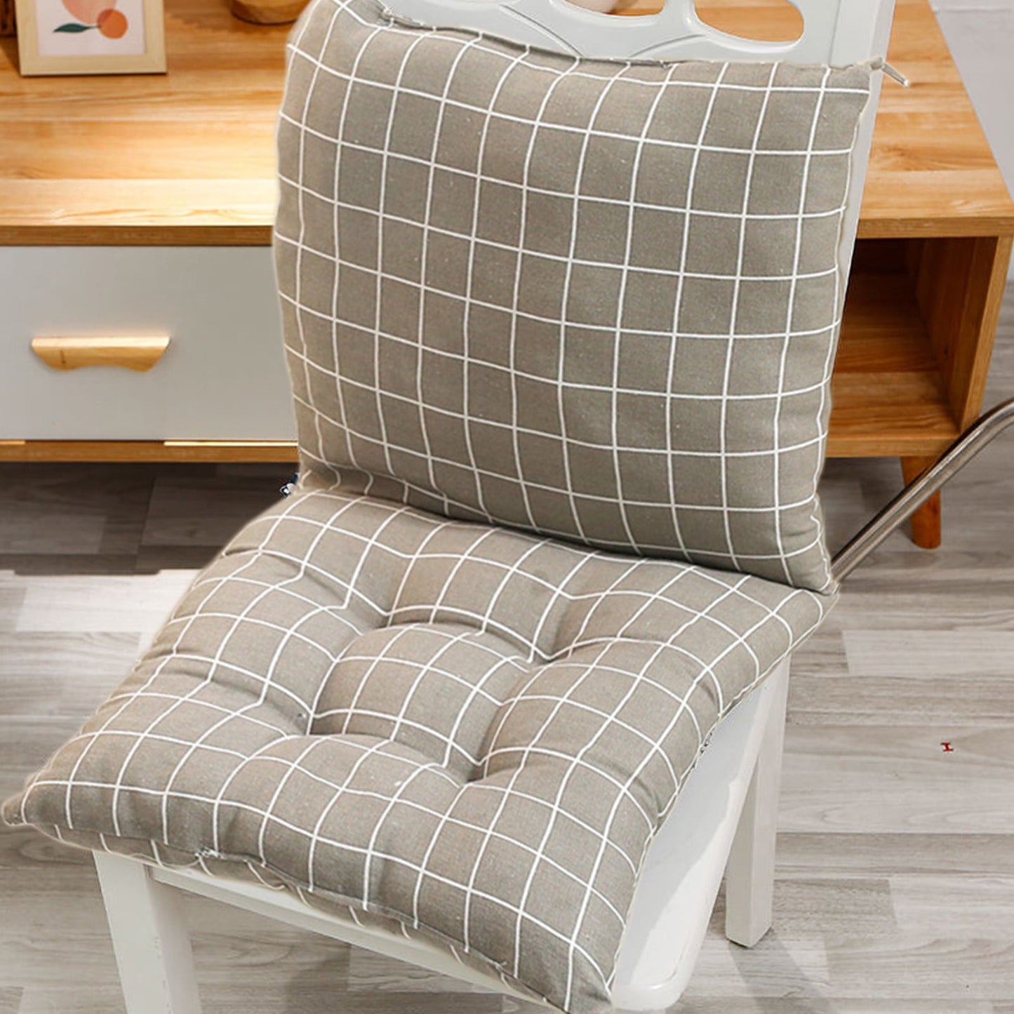 High Back Chair Cushions with Ties, 15.7" Indoor Outdoor Rocking Patio Chair Cushions, Non-skid No-Slip Onepiece Dining Chair Pad for Kitchen Dining Room Living Room Khaki